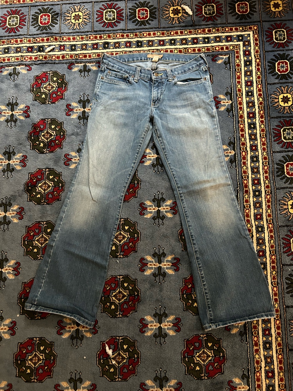 Abercrombie & Fitch blue denim jeans with tan leather label from 2005-2006